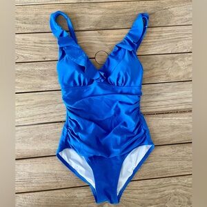 Dkny Blue Ruffle Strap One Piece Swimsuit Classic Swimwear